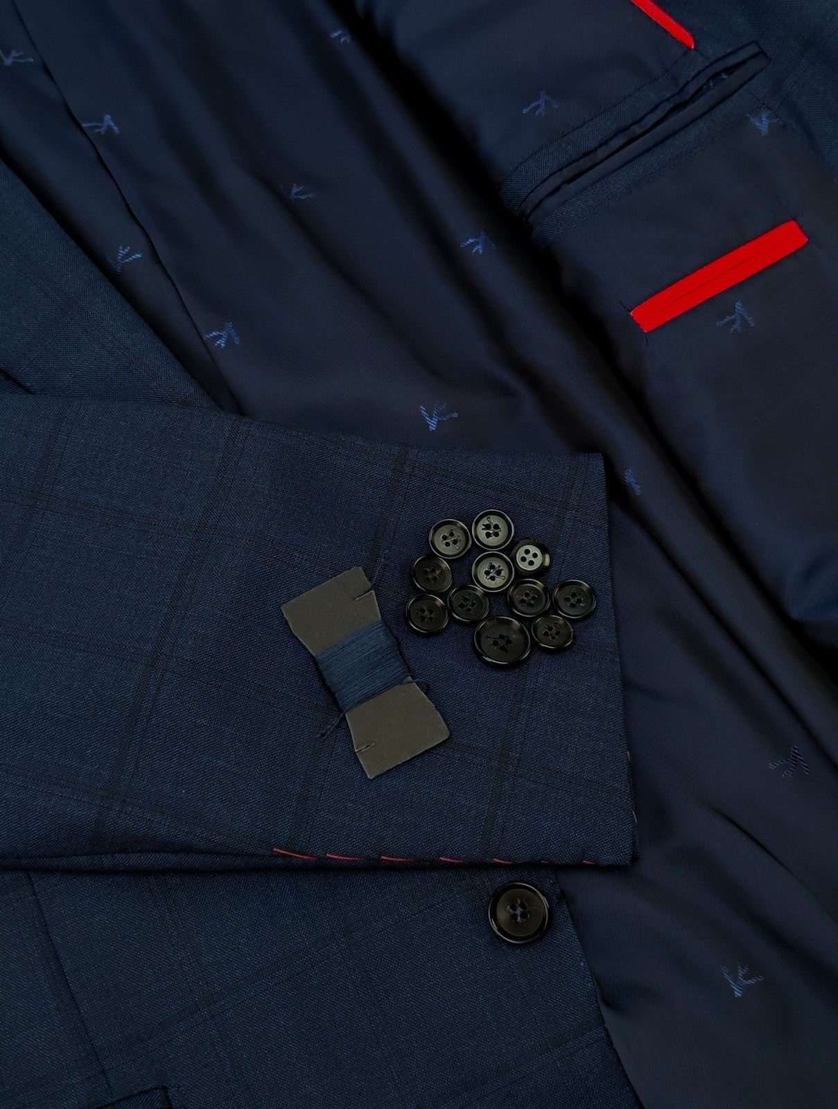 $6400 ISAIA NAPOLI "Sanita" Blue Navy Suit Hand-Sewn Windowpane Fine Wool
