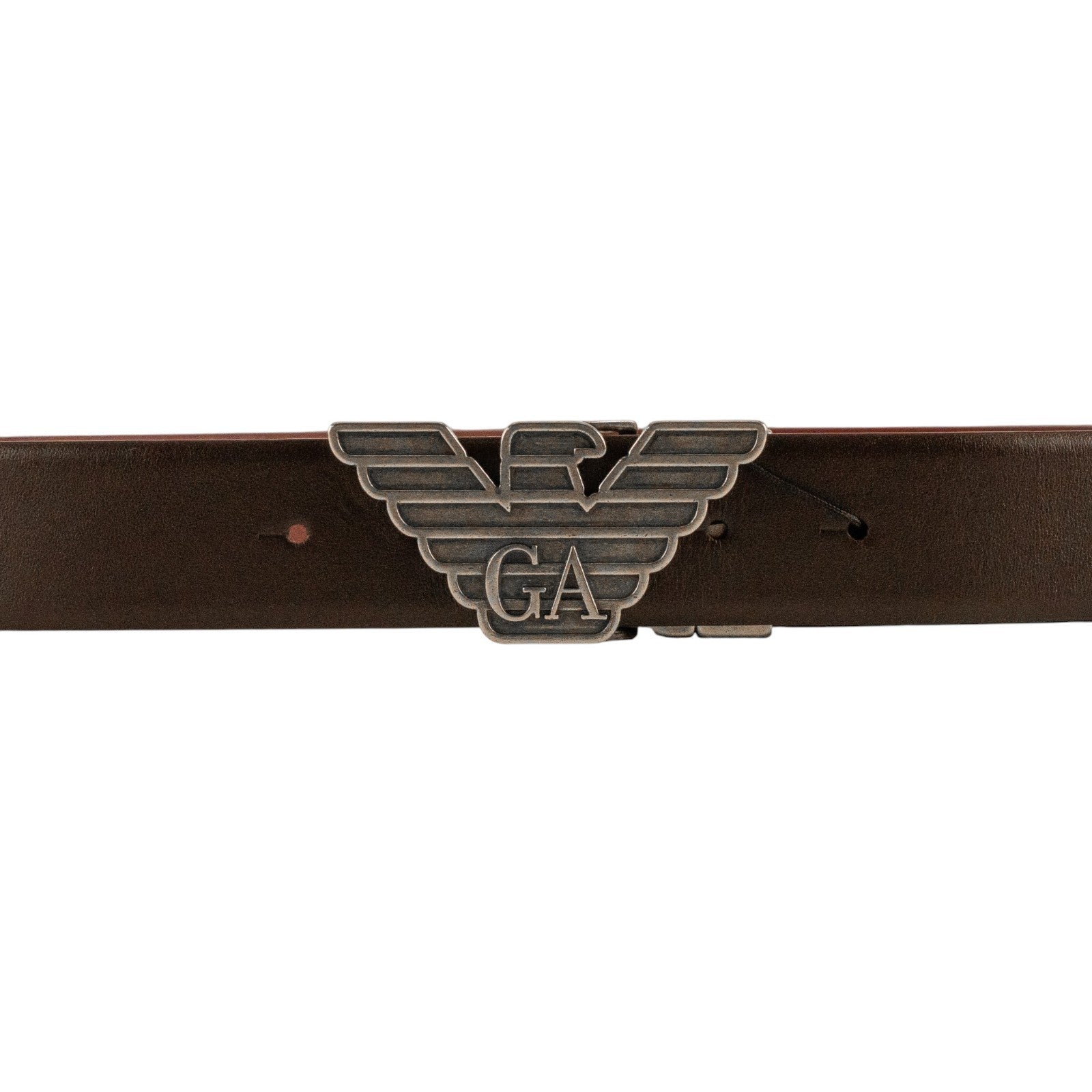 $520 GIORGIO ARMANI Belt Eagle GA Buckle Brown Wine Leather Reversible Size 110