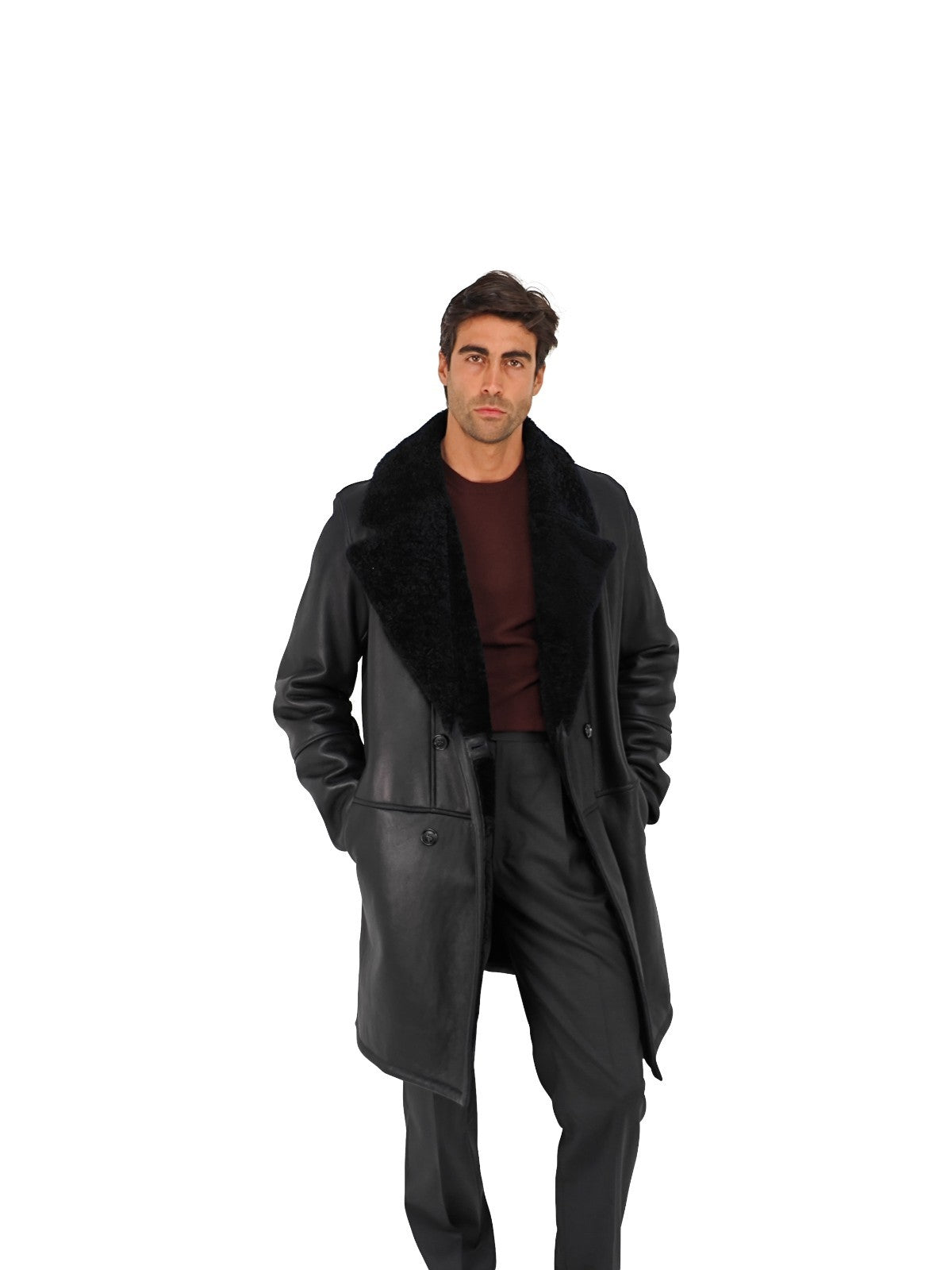 7400$ ISAIA NAPOLI Blue Midnight Shearling Coat 100% Lambskin 44 US / 54 EU