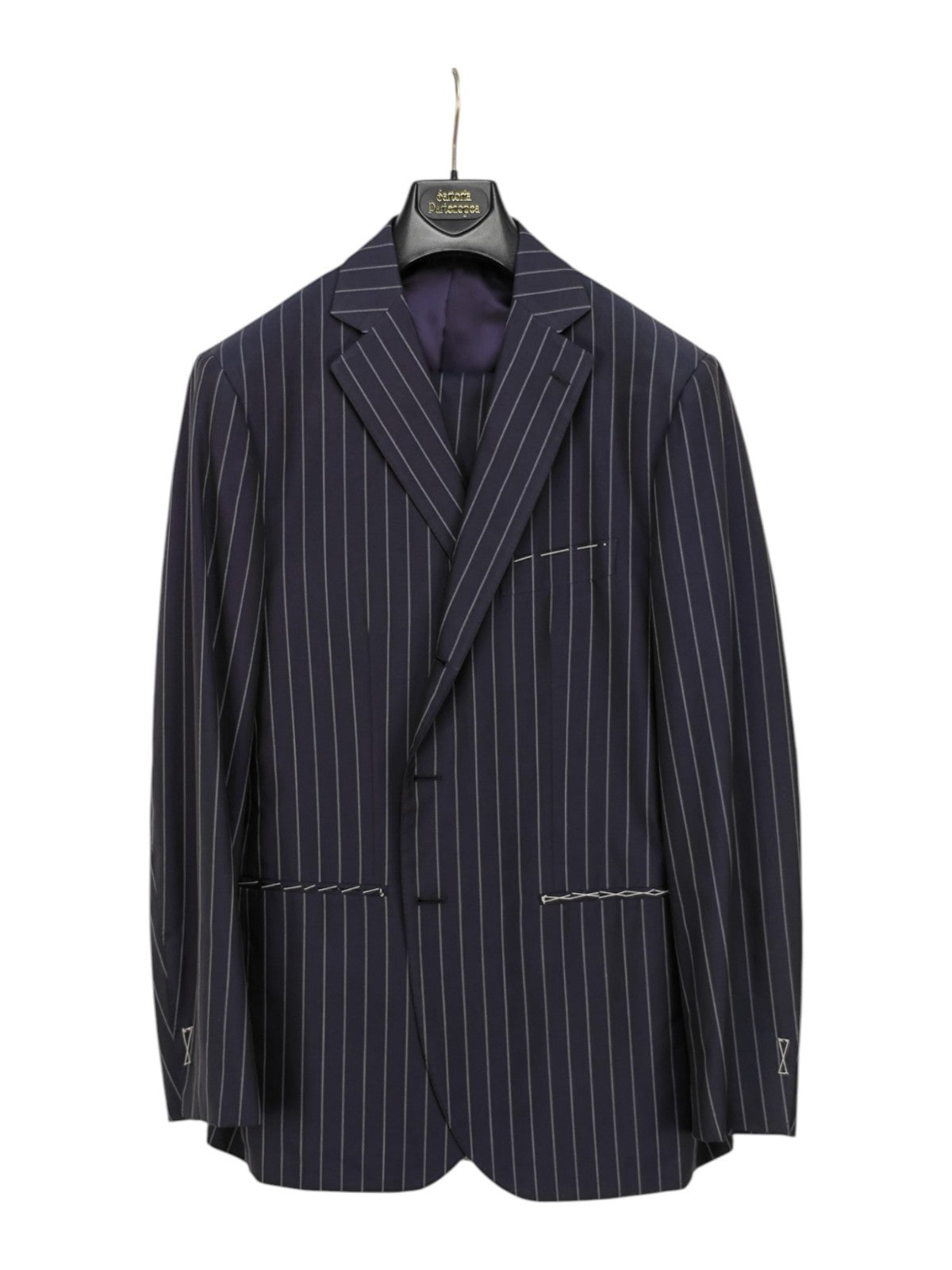 $1300 SARTORIA PATOS by SANTARELLI Suit Striped Blue ZEGNA SILK SKIN  / COTTON