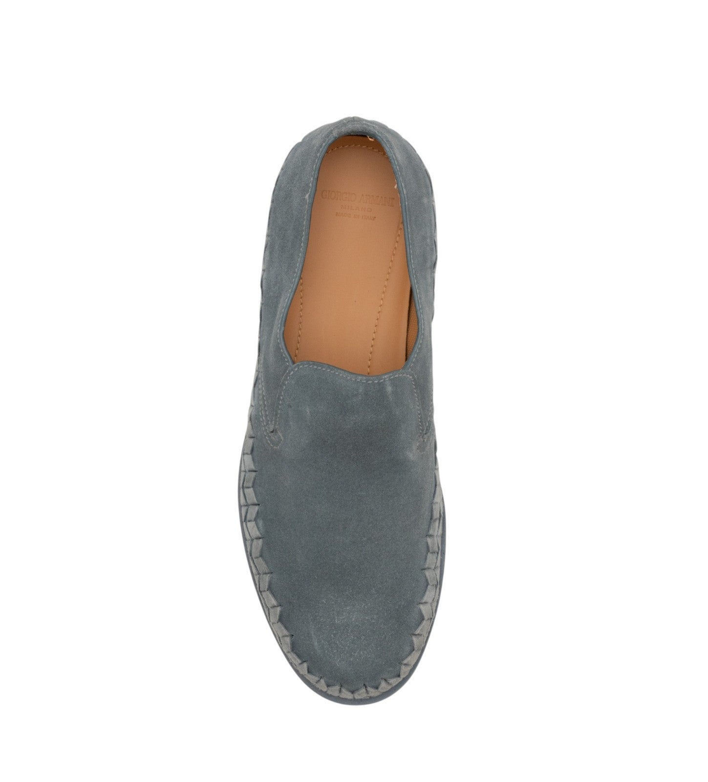 $1050 GIORGIO ARMANI Sneakers Shoes Slip-On Petroleum Green Woven Suede