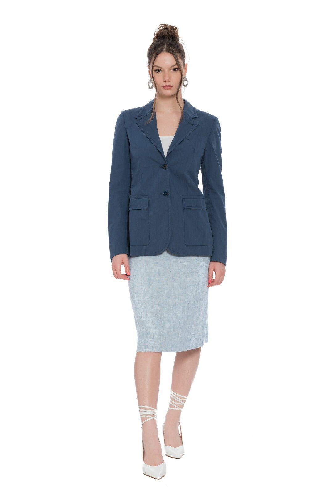 BELVEST Blue Cotton Woman Martingale Jacket Lined in Silk 42 IT / 6 US / 38 FR