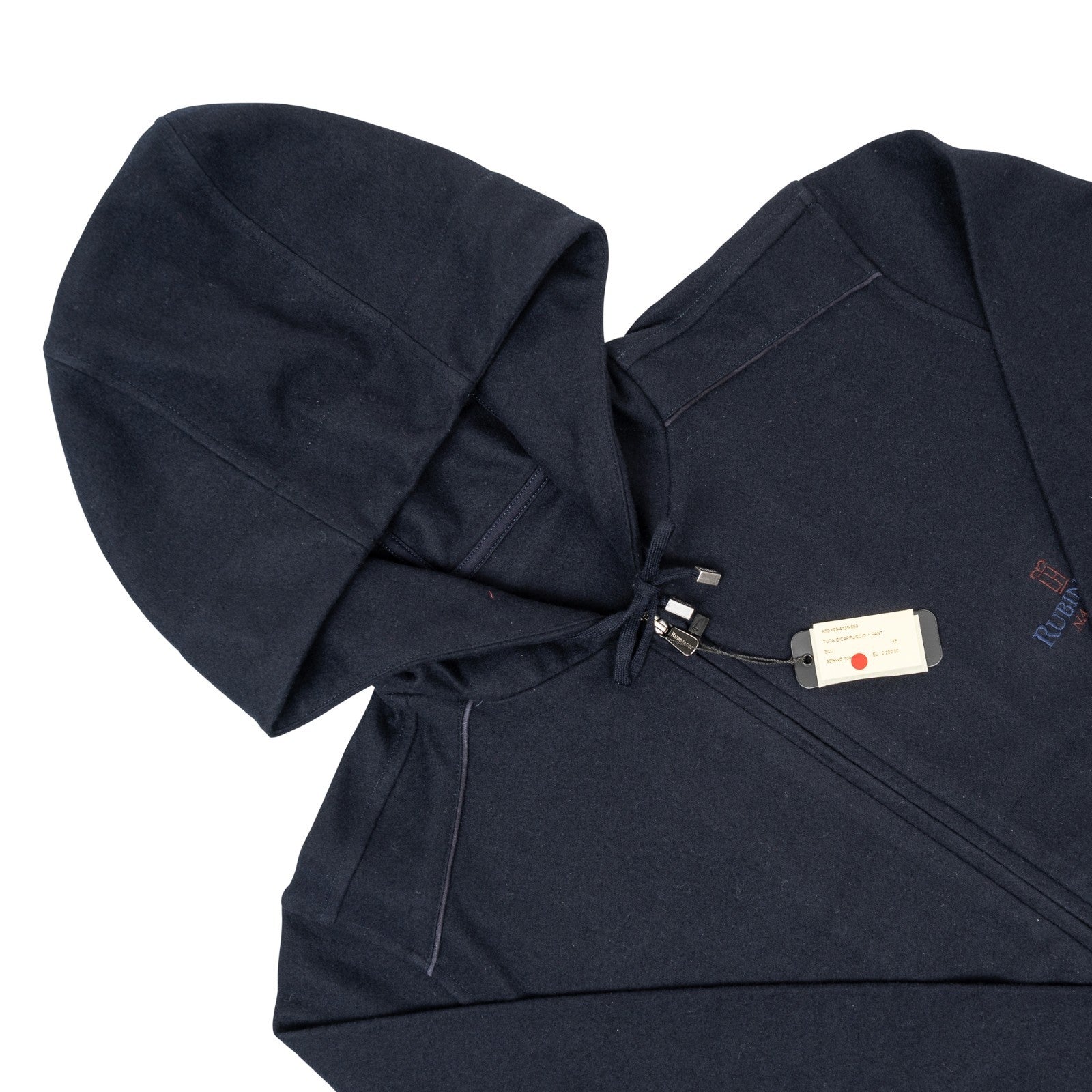 $2600 RUBINACCI Blue Hooded Tracksuit LORO PIANA Wool Cashmere + Leather Details