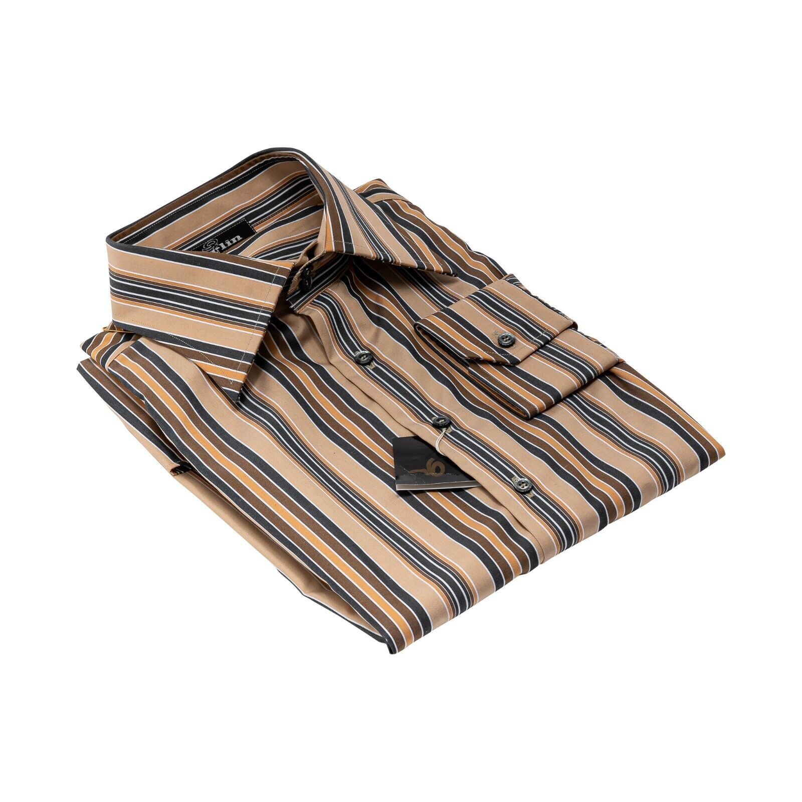 690$ LUXURY GERLIN Shirt Striped Brown / Beige Cotton 16 - 41 5I BIJAN