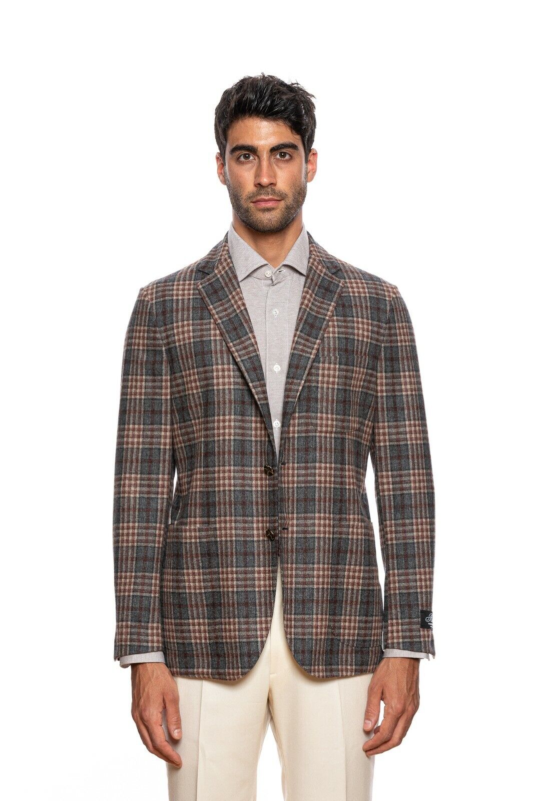 $1799 BELVEST Gray Wool Cashmere Check Jacket Blazer 40 US / 50 EU Drop 8R