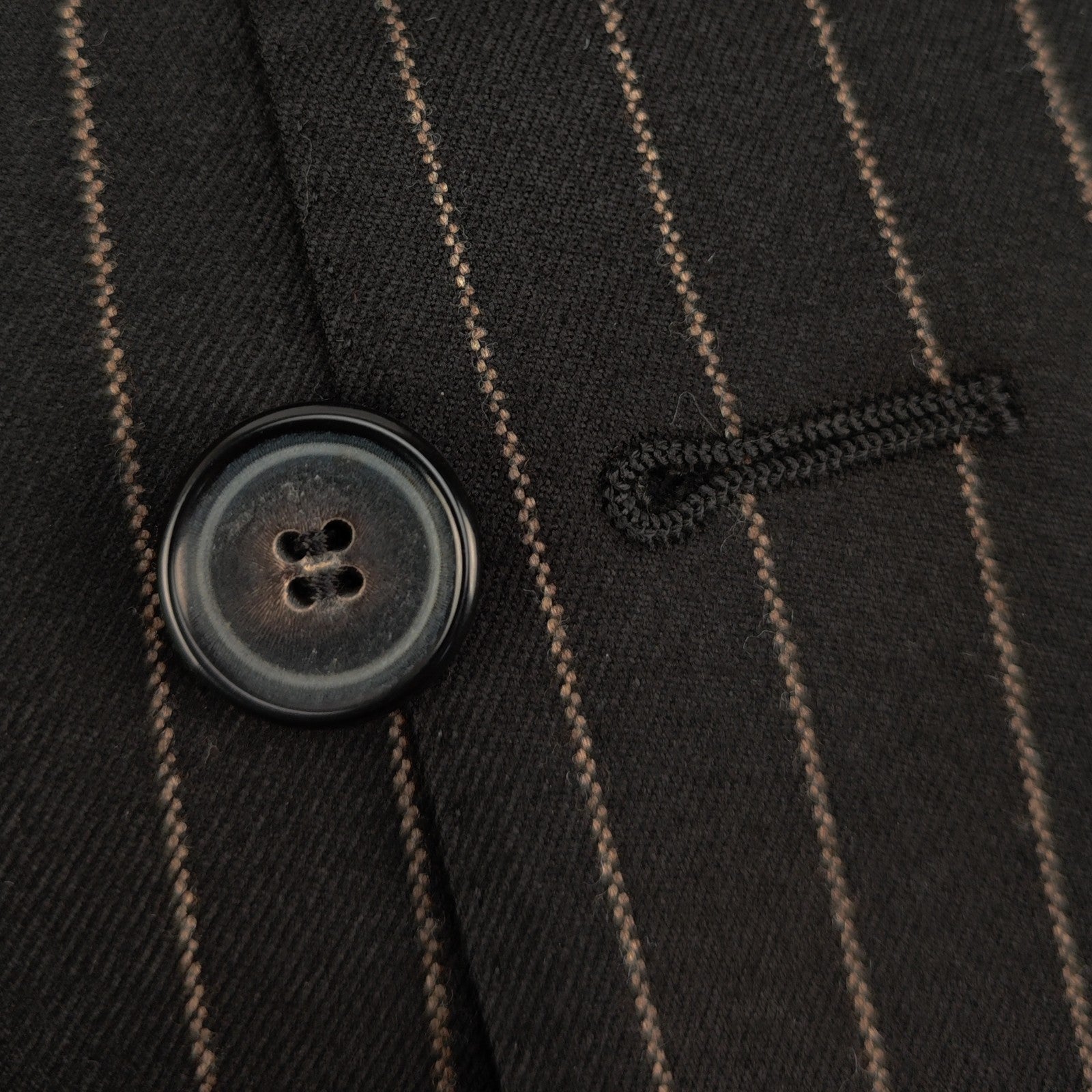 $2200 RAFFAELE CARUSO Black Double Breasted Suit Striped Wool 150's  40 US 50 EU