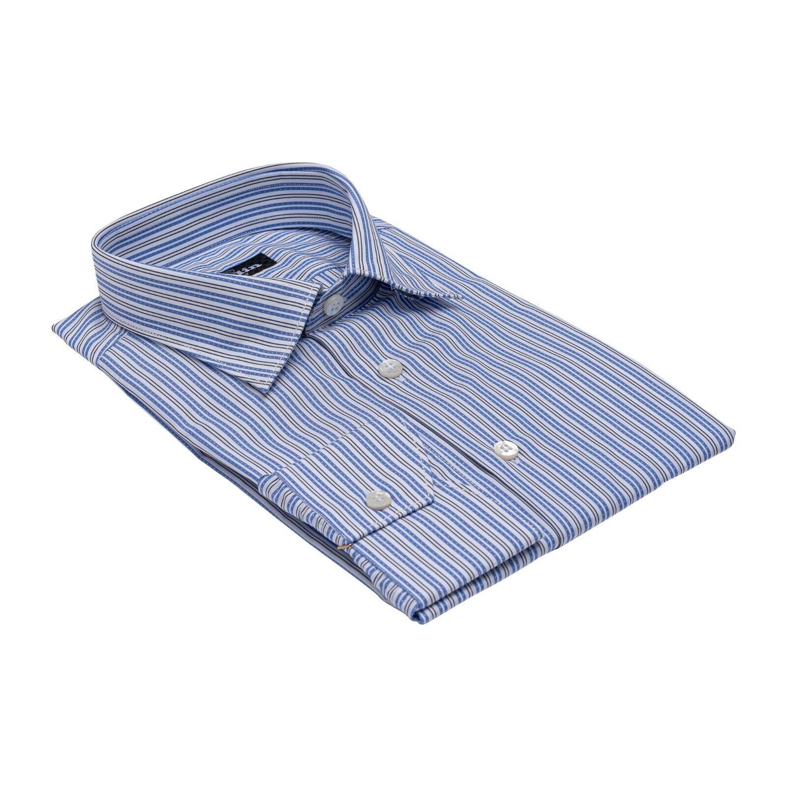 690$ LUXURY GERLIN Shirt Blue / White Alumo Fine Cotton 1N ZILLI