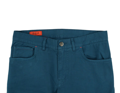 725$ ISAIA NAPOLI Petroleum Blue 5 Pocket Denim Jeans Cotton Slim 32 US / 48 EU