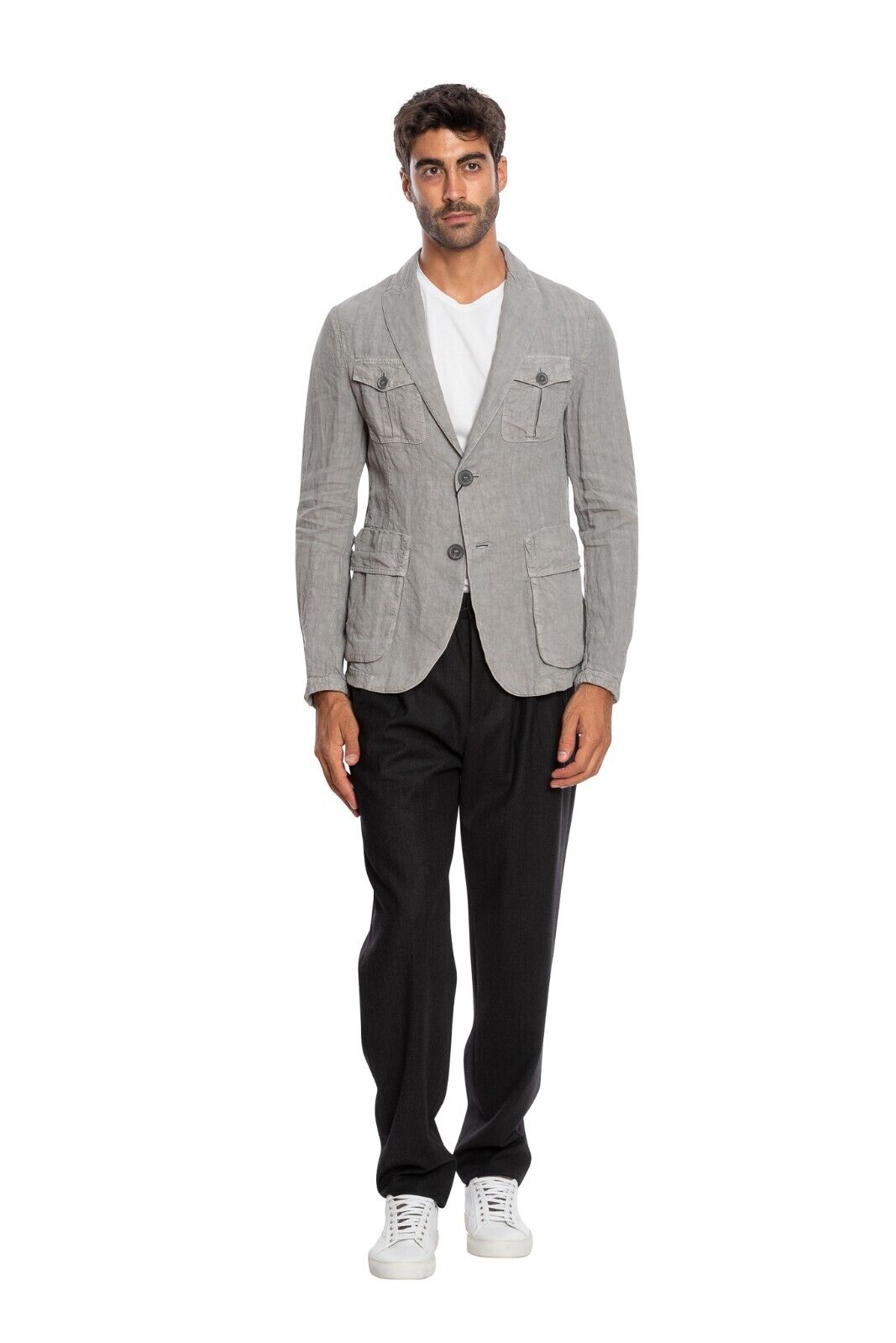 1600$ GIORGIO ARMANI Black Label Field Jacket Blouson Grey 100% Linen Slim Fit