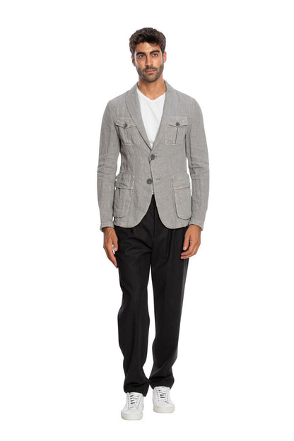 1600$ GIORGIO ARMANI Black Label Field Jacket Blouson Grey 100% Linen Slim Fit