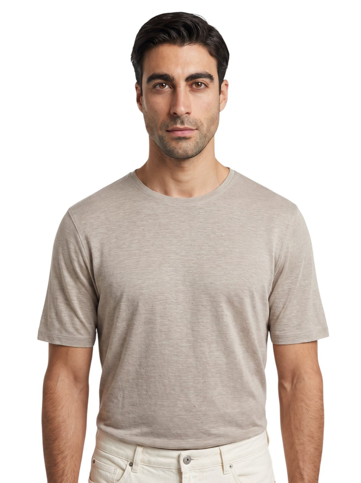 750$ ISAIA NAPOLI Sand Short Sleeve Handmade T-Shirt 100% Linen