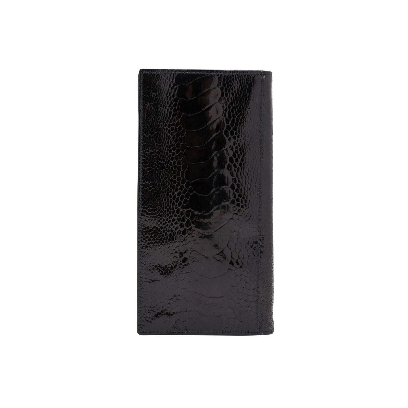 $950 Testoni Bologna Black Document Holder Long Wallet Genuine Ostrich