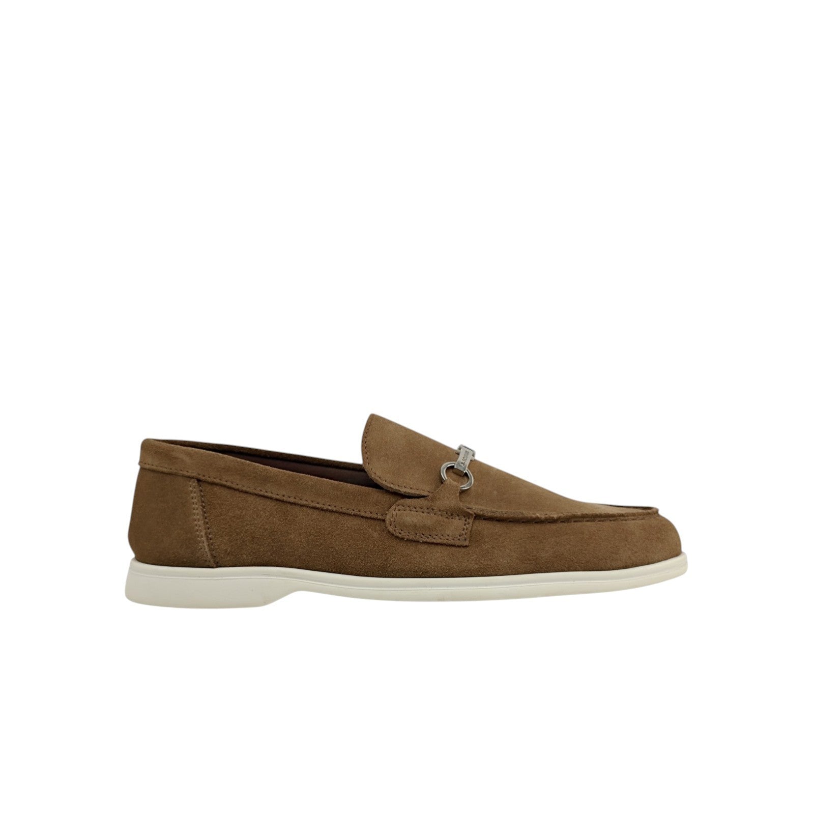 1100$ TESTONI Unlined Boat Loafer Suede + Metal Calf Brown  8 UK / 9 US / 42 IT