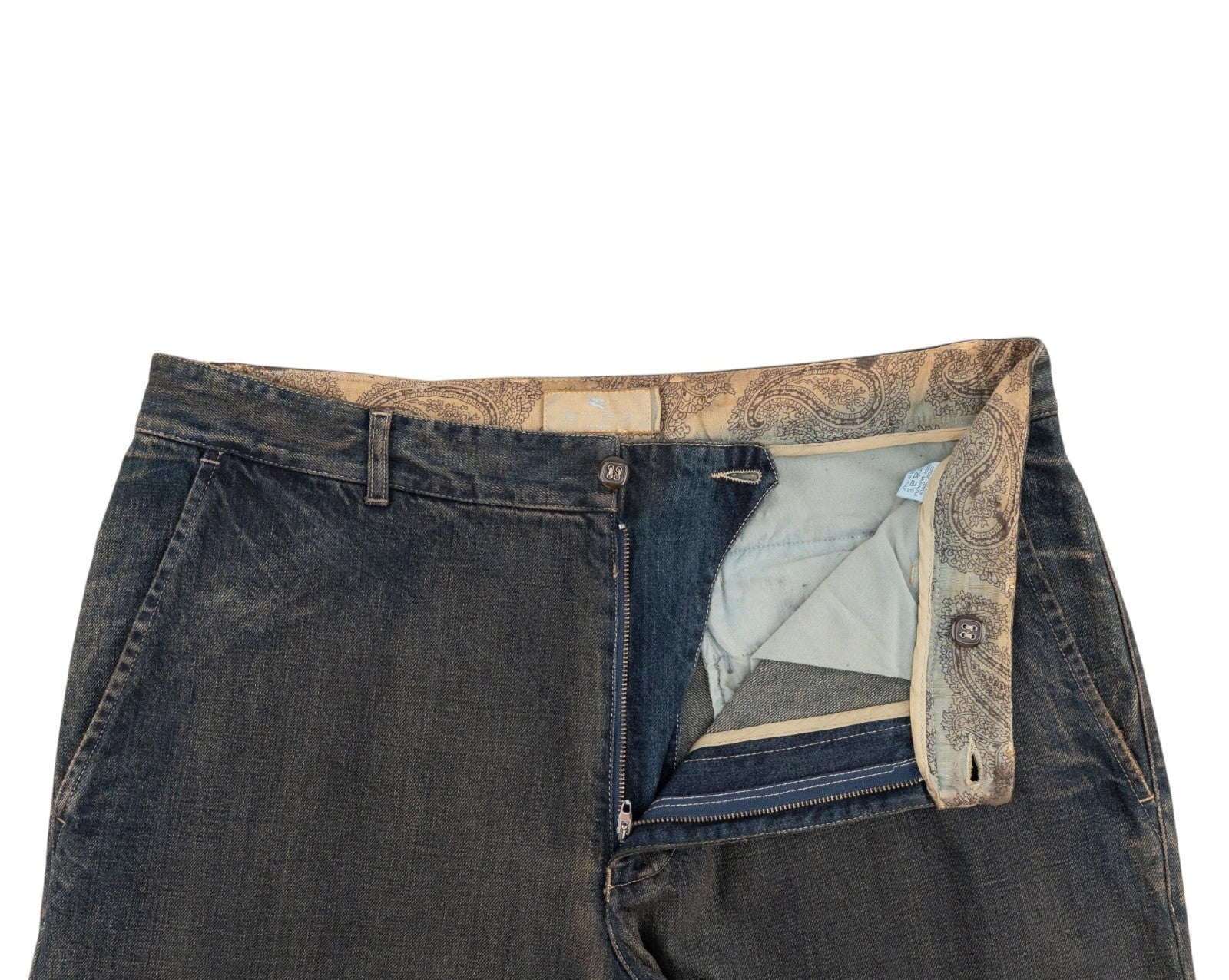 850$ ETRO MILANO Washed Dark Blue Denim Cotton Jeans Pant Wide Leg 34 US / 50 EU