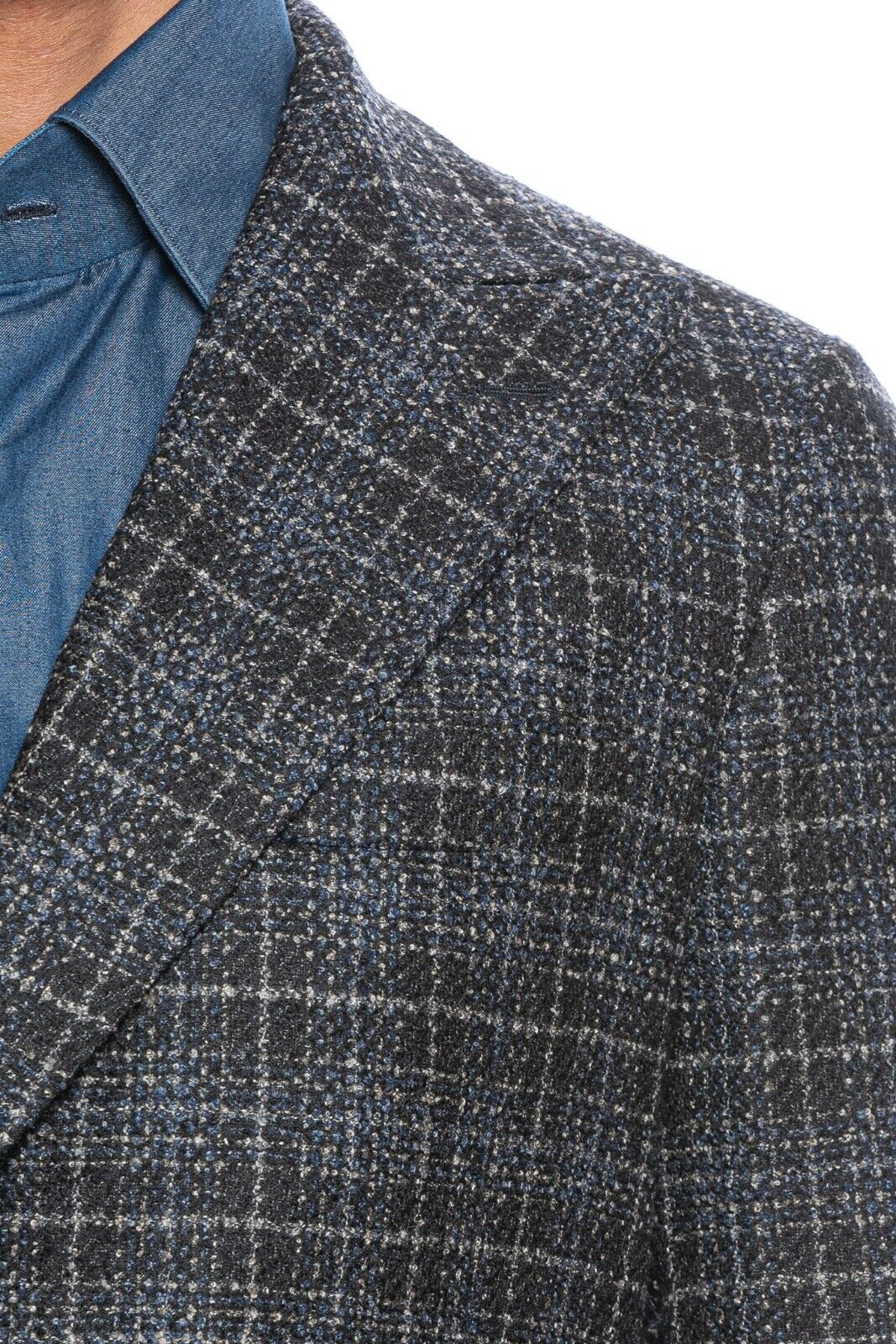 $2245 BELVEST Check Dark Blue Wool Jacket Double Breasted US 40 / 50 EU  8R Slim