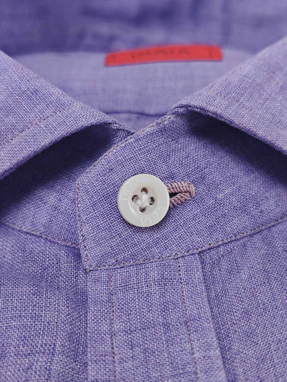 765$ ISAIA NAPOLI "Mix" Violet Dress Shirt Hand-Sewn 100% Linen 15.5 - 39