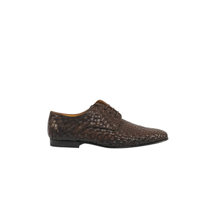 1050$ TESTONI "Tivoli" Derby Shoes Woven Antique Calf Brown 8 UK / 9 US / 42 IT