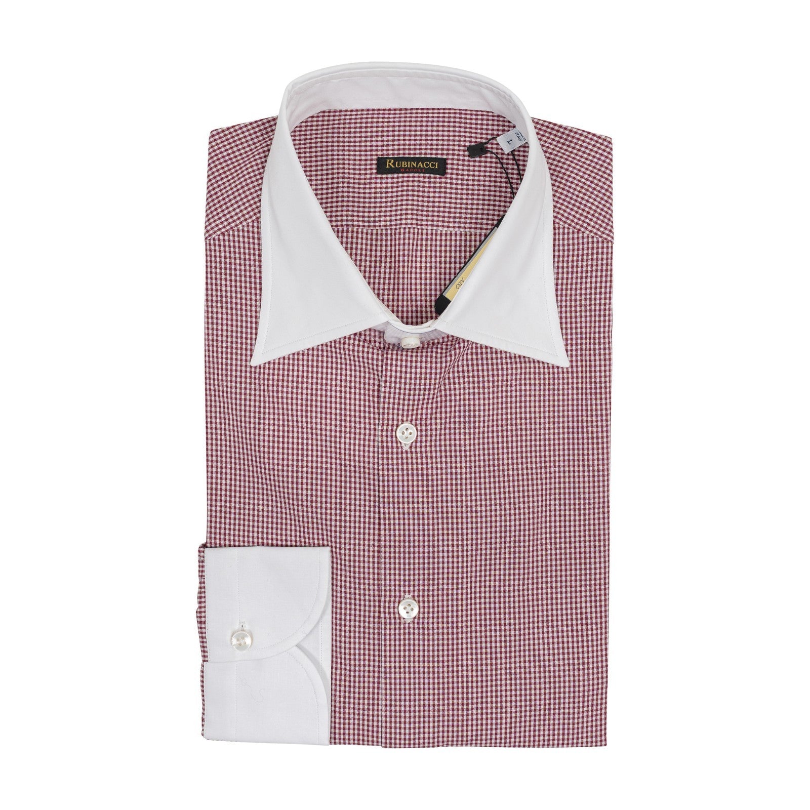670$ RUBINACCI NAPOLI Wall Street White / Burgundy Hand-Sewn Point Shirt Cotton