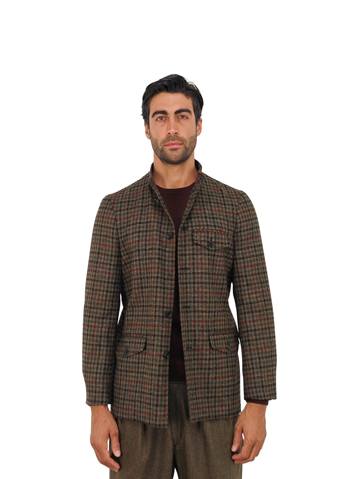 $1690 RUBINACCI NAPOLI "Stefano" Green Brown Checks Guru Sahariana Jacket Wool