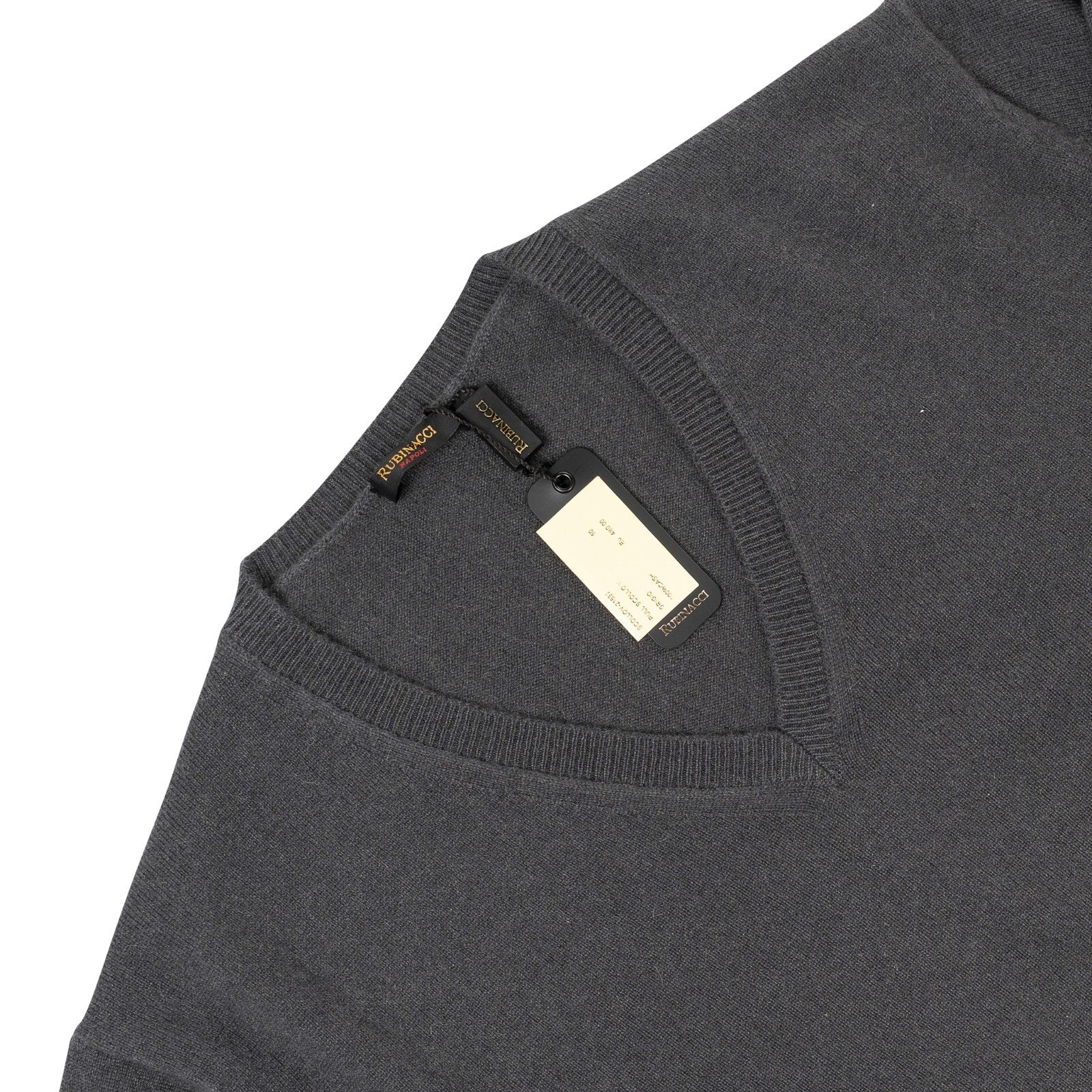 750$ RUBINACCI NAPOLI Dark Gray Sweater V-Neck 100% Soft Cashmere
