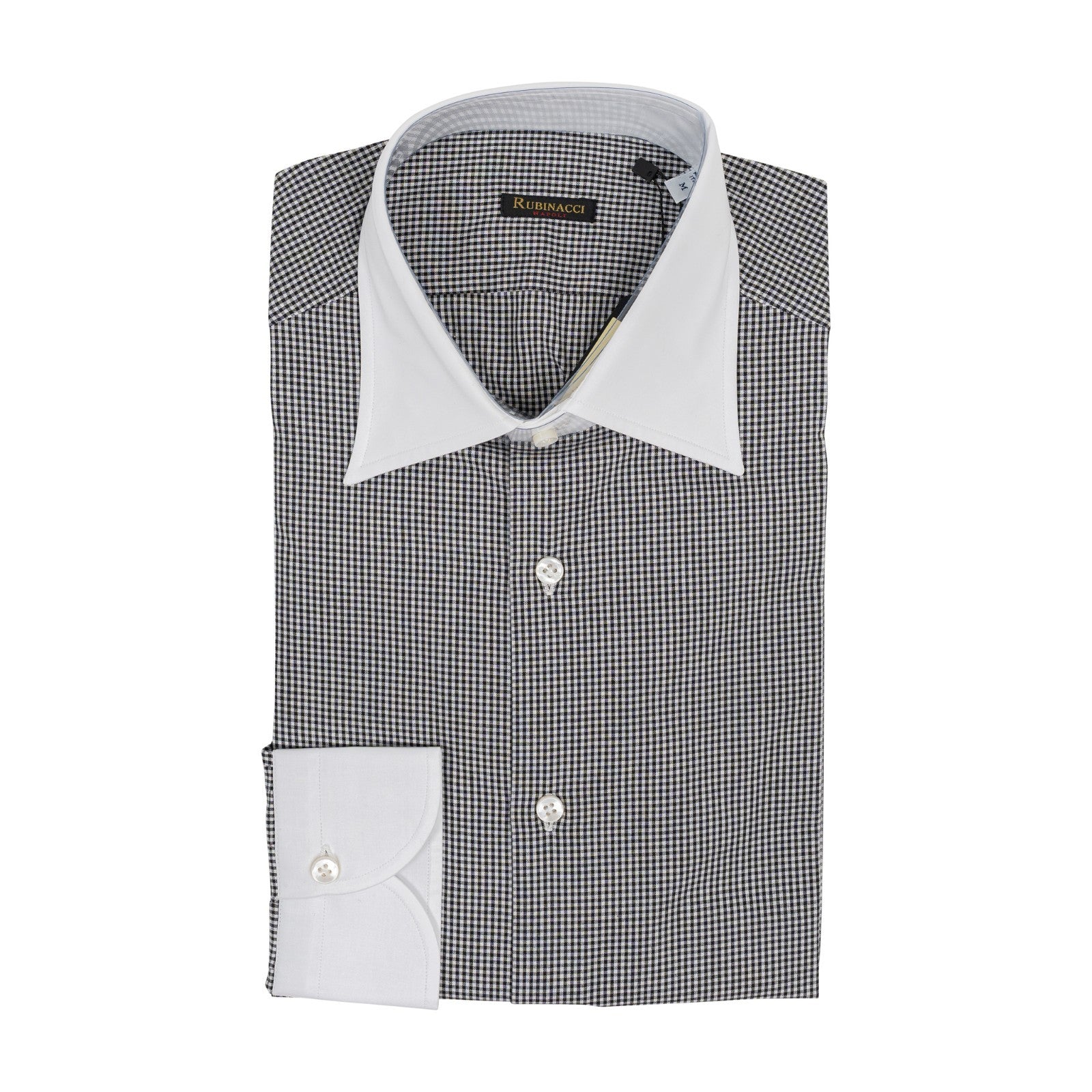 670$ RUBINACCI NAPOLI "Wall Street" White / Gray Hand-Sewn Point Shirt Cotton