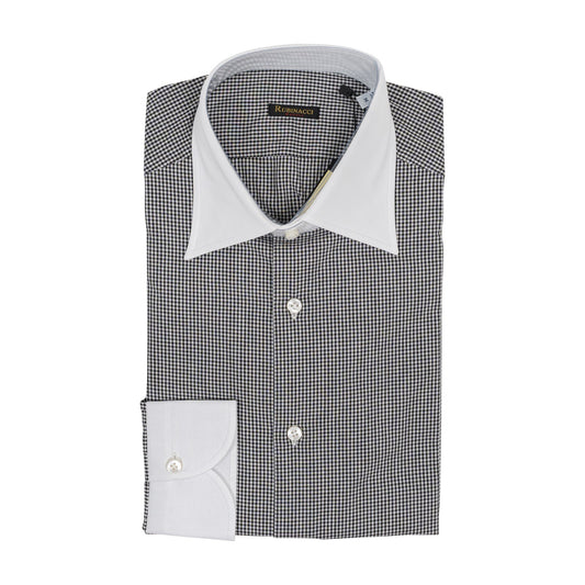670$ RUBINACCI NAPOLI "Wall Street" White / Gray Hand-Sewn Point Shirt Cotton