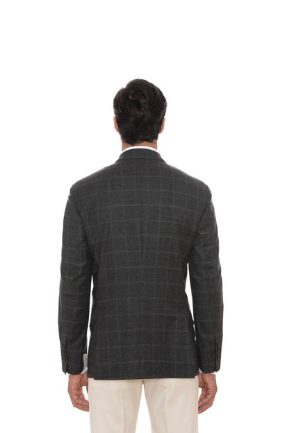$1680 D'AVENZA Grey Wool Windowpane Jacket Blazer DB Sewn in Italy 40 US / 50 EU
