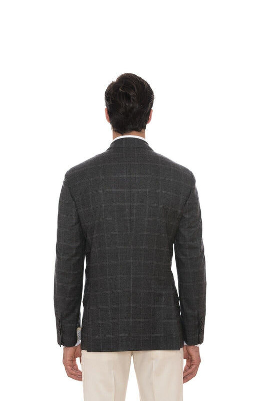$1680 D'AVENZA Grey Wool Windowpane Jacket Blazer DB Sewn in Italy 40 US / 50 EU