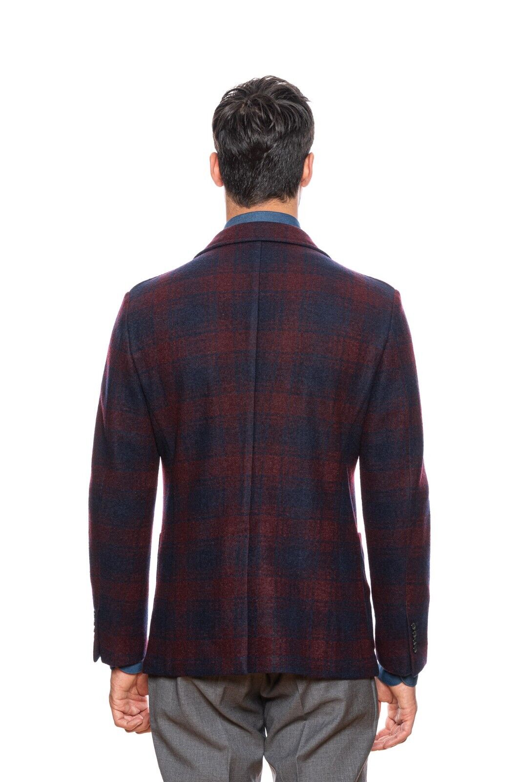 $1980 BELVEST Wool Check Burgundy Blue Jacket 38 US / 48 EU Drop 7R