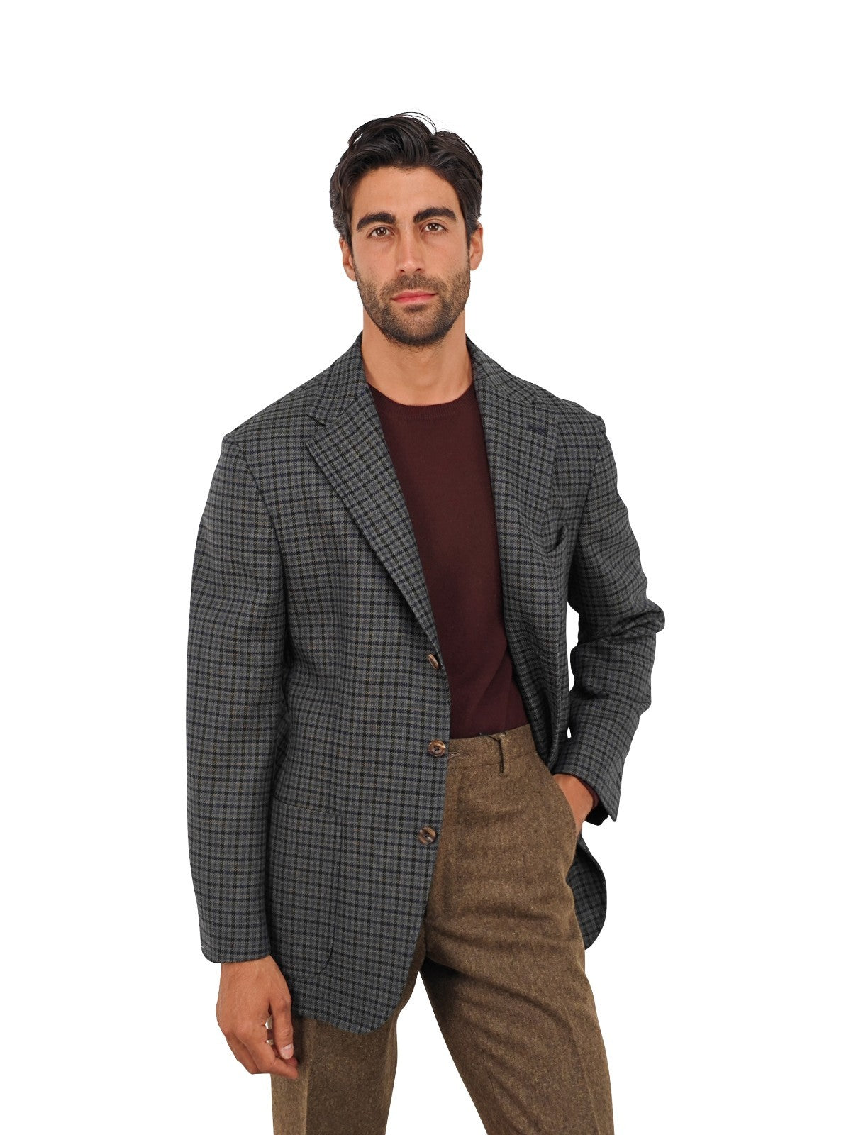 $1670 RUBINACCI NAPOLI Green Blue Checks Jacket Sport Coat Wool 44 US / 54 EU