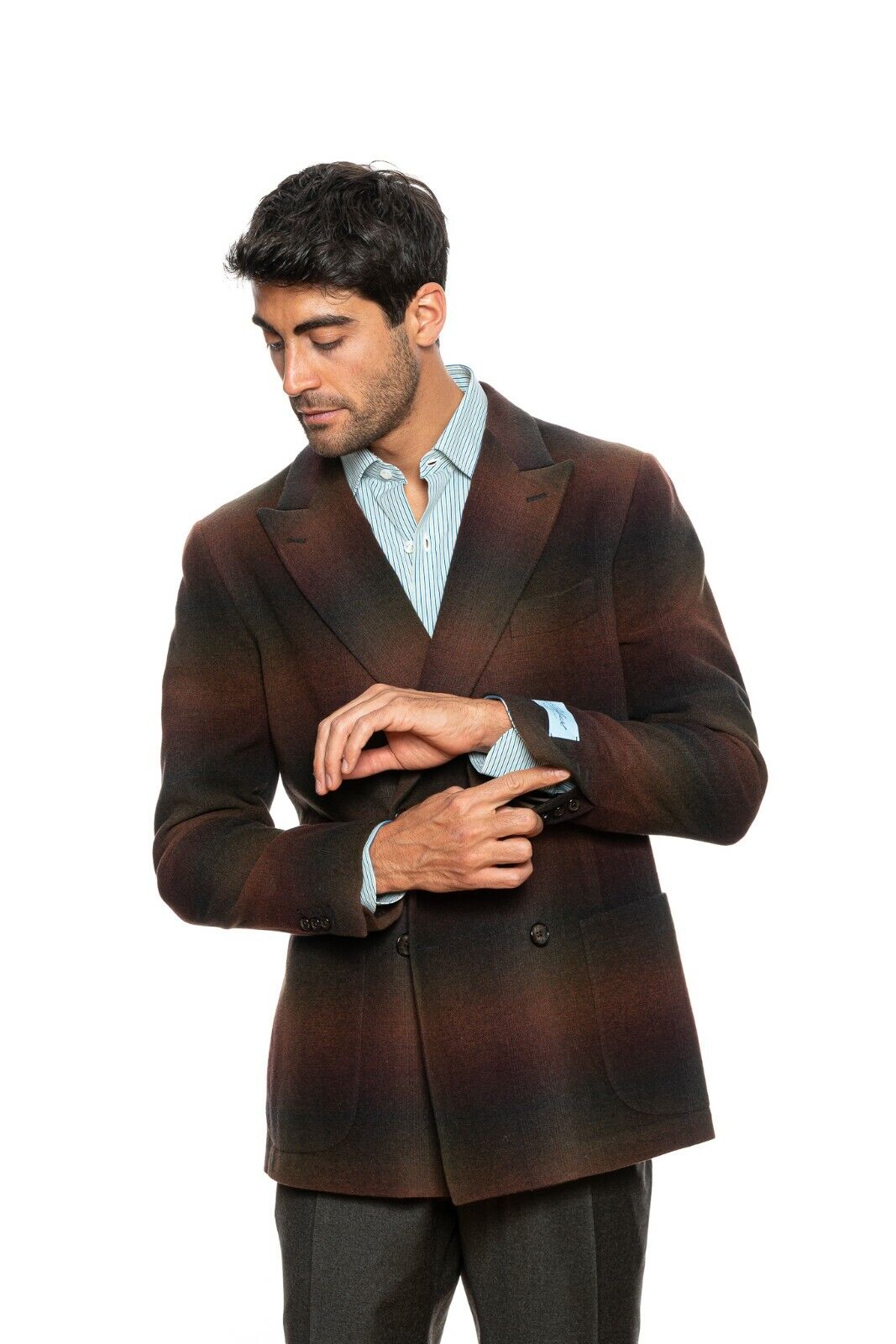 $2290 BELVEST Flannel Wool Jacket Double Breasted 42 US / 52 EU Drop 8R Slim