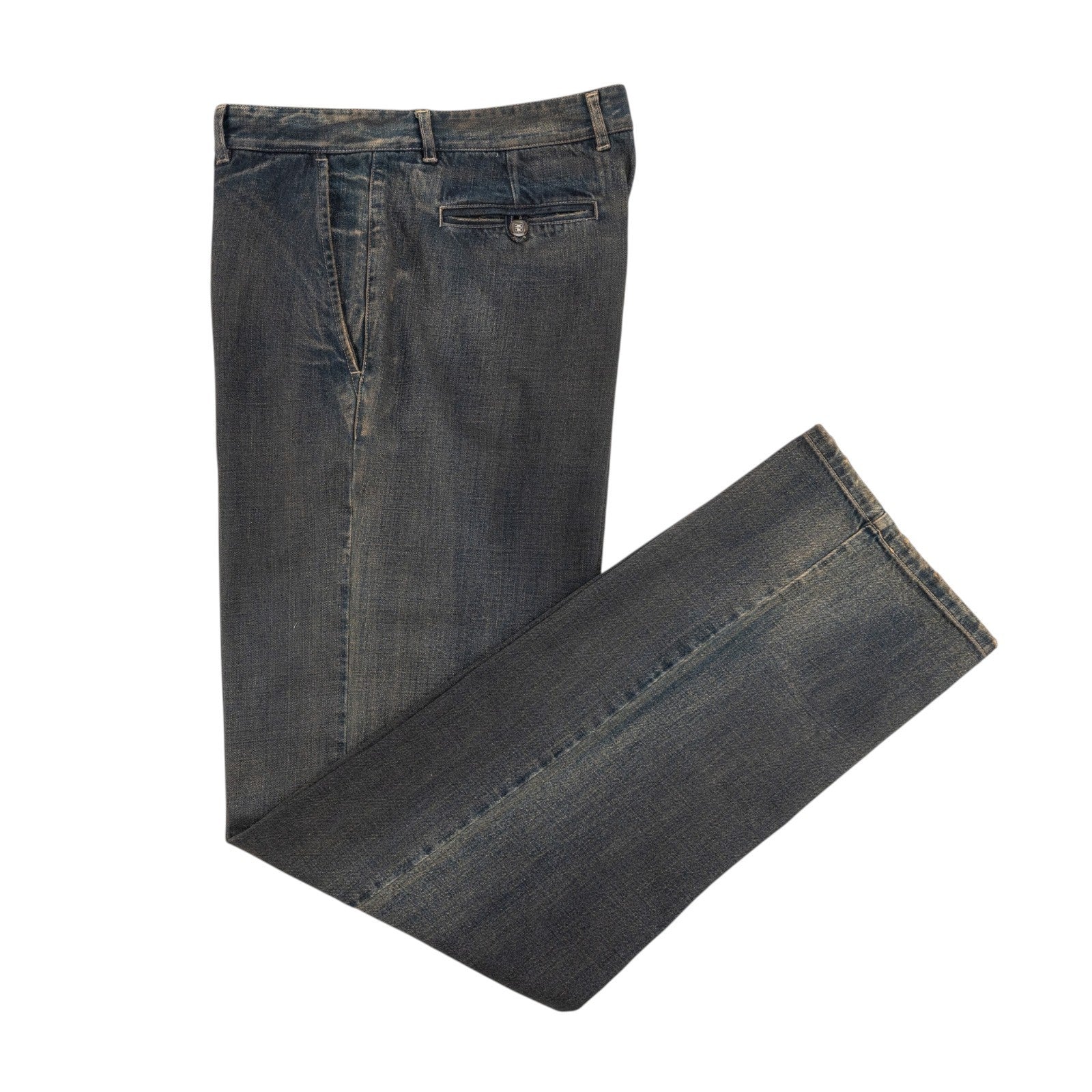 850$ ETRO MILANO Washed Dark Blue Denim Cotton Jeans Pant Wide Leg 34 US / 50 EU