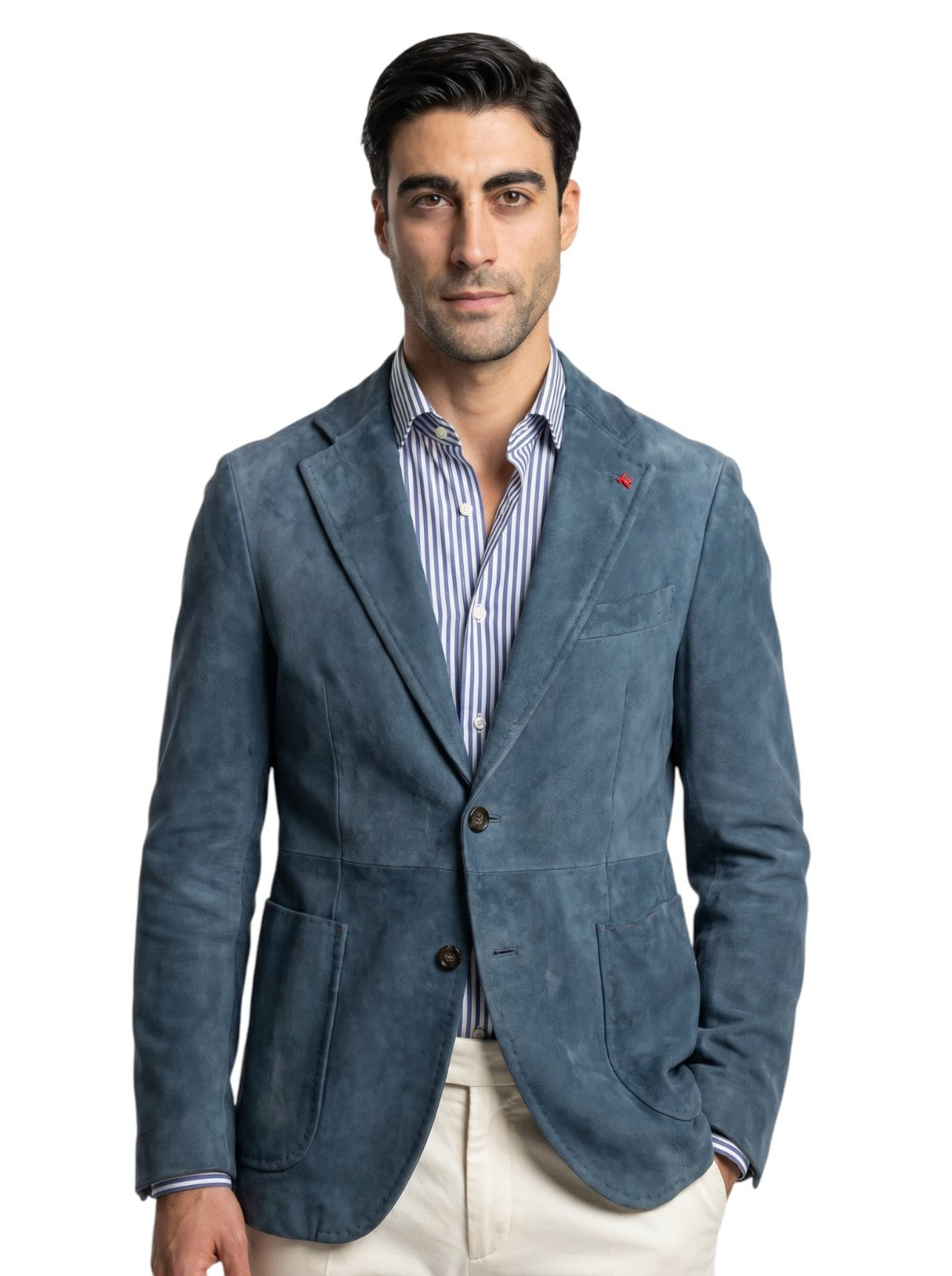 7100$ ISAIA Blue Jacket Sport Coat 100% Suede Lambskin Leather 38 US / 48 EU