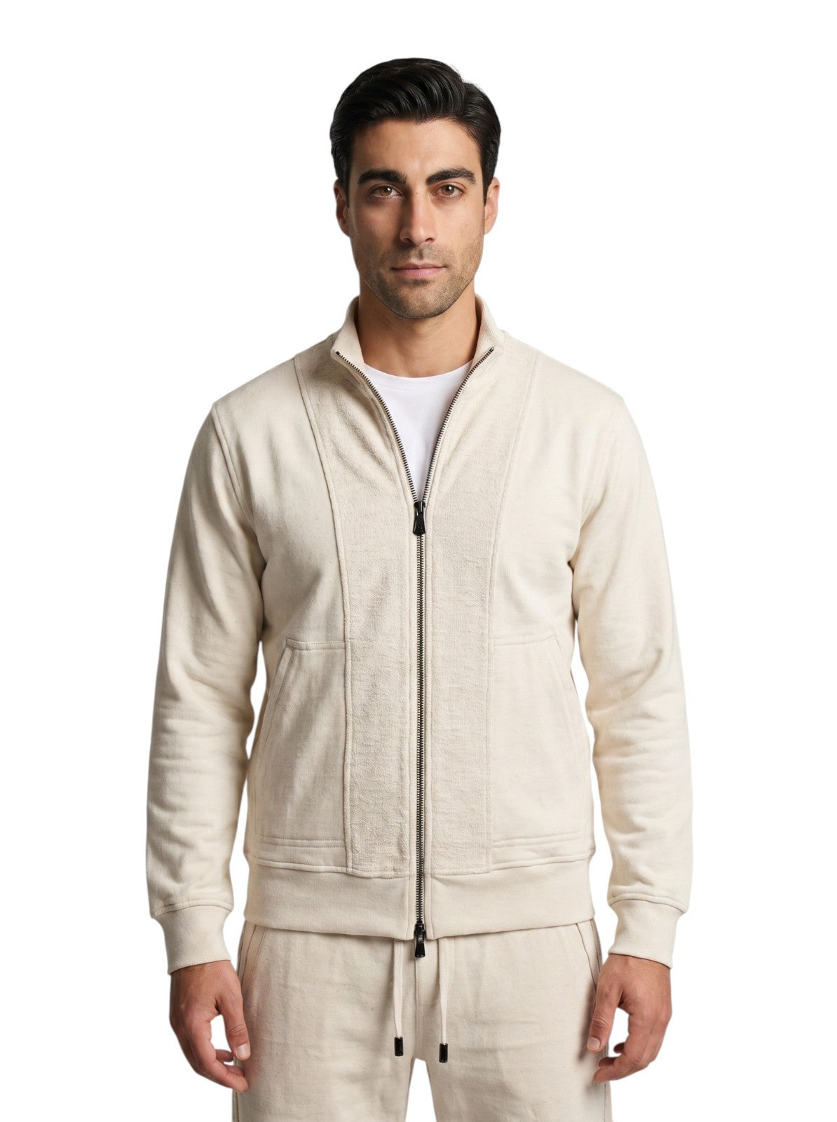 $1950 ISAIA Ivory Zip Tracksuit Jogging Short Pant Cotton - Hemp - Linen Size M