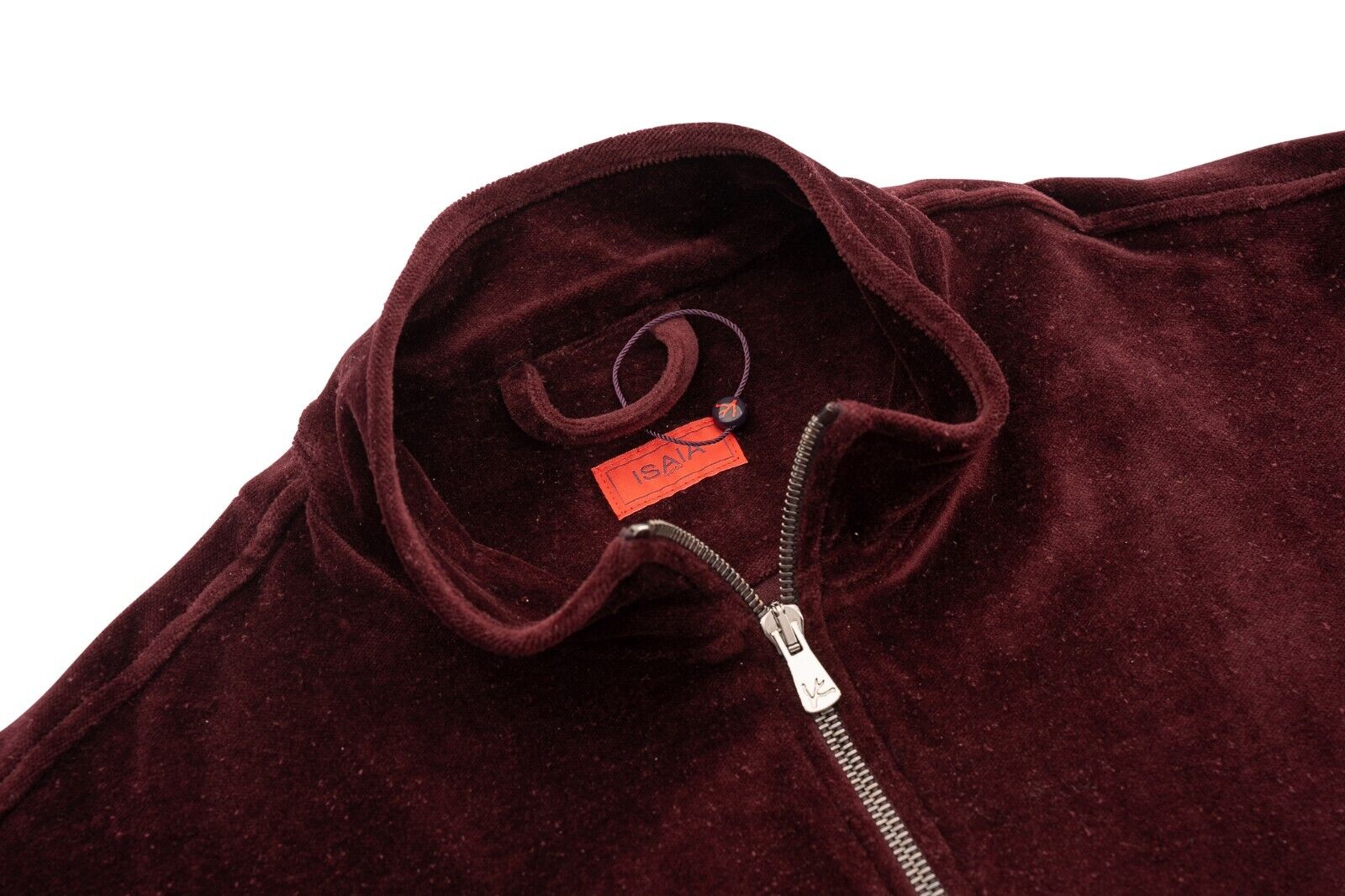 1100$ ISAIA Burgundy Full Zip Sweater Track Jacket Velvet Cotton / Cashmere Sz M