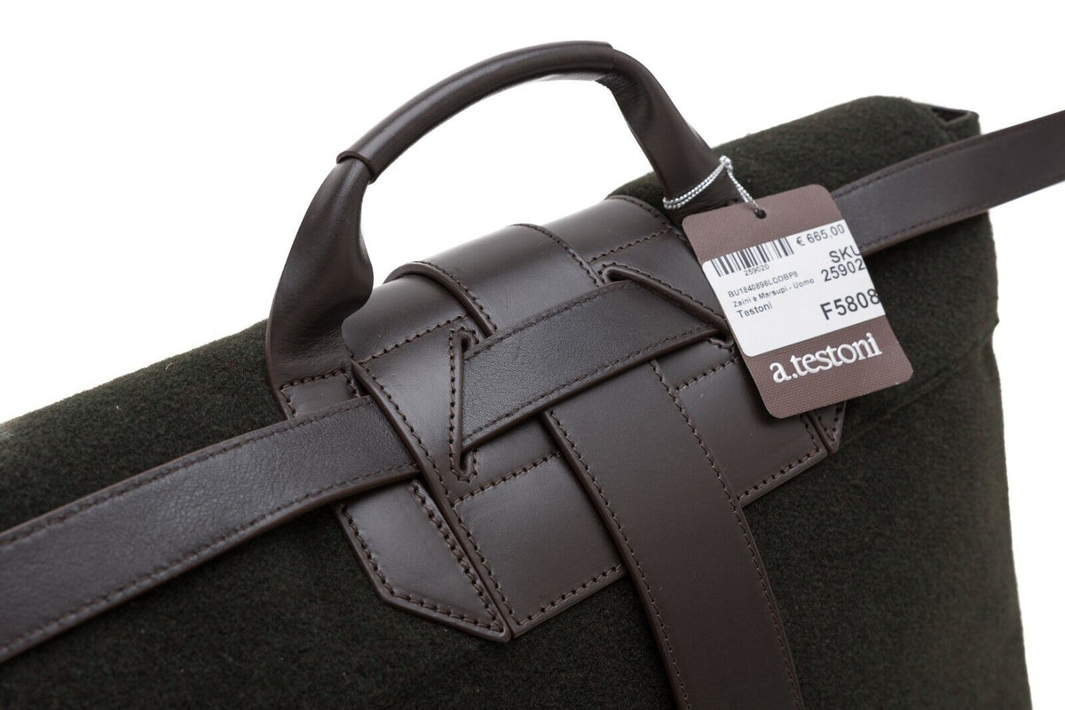 $820 Testoni Bologna Messenger Bag Backpack Loden Wool + Tosco Calf 