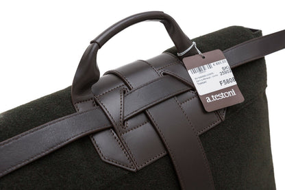 $820 Testoni Bologna Messenger Bag Backpack Loden Wool + Tosco Calf 