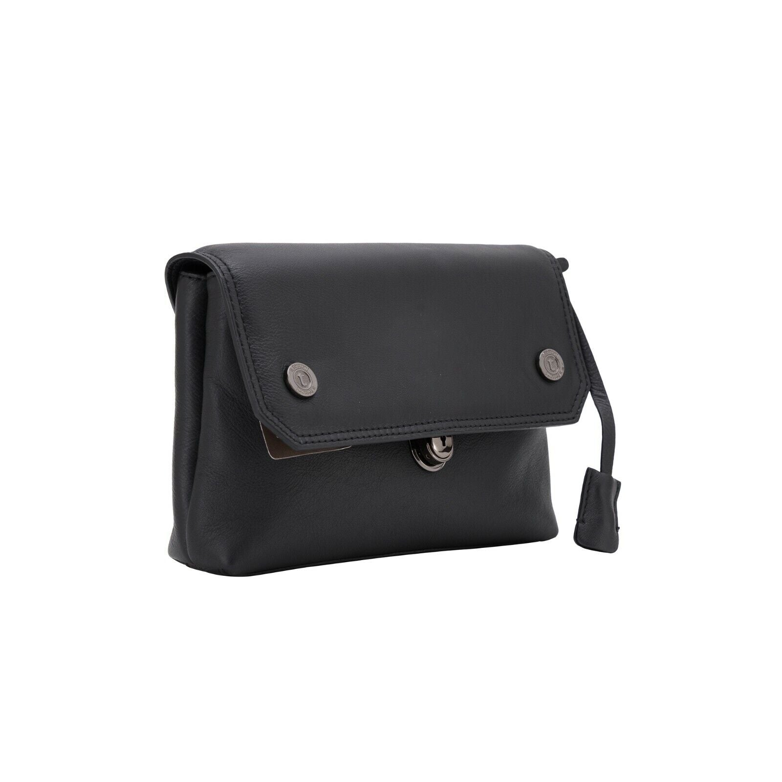 $390 Testoni Bologna Black Easy Calf Hand Clutch Bag Padlock with Keys