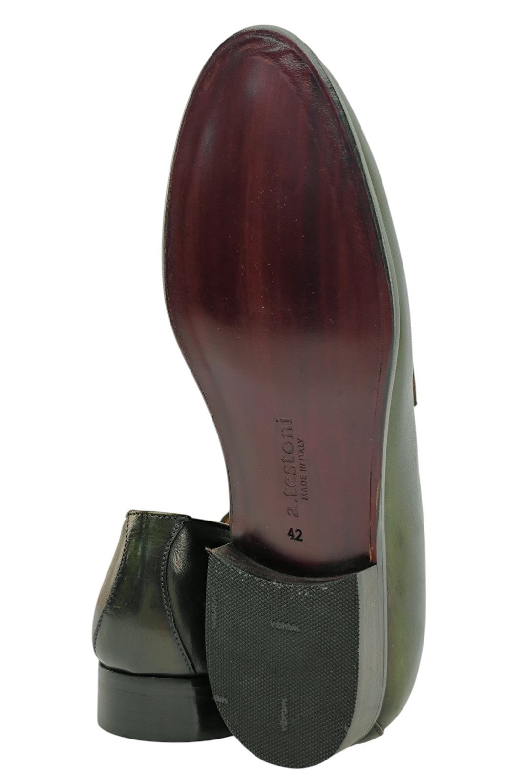 1300$ TESTONI BOLOGNA Loafer Shoes Antique Lux Calf Green 8 UK / 9 US / 42 IT