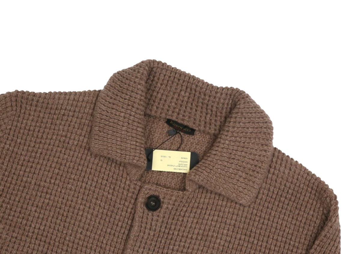 $1750 RUBINACCI NAPOLI Cardigan Jacket 100% Ribbed Cashmere Brown 40 US / 50 EU