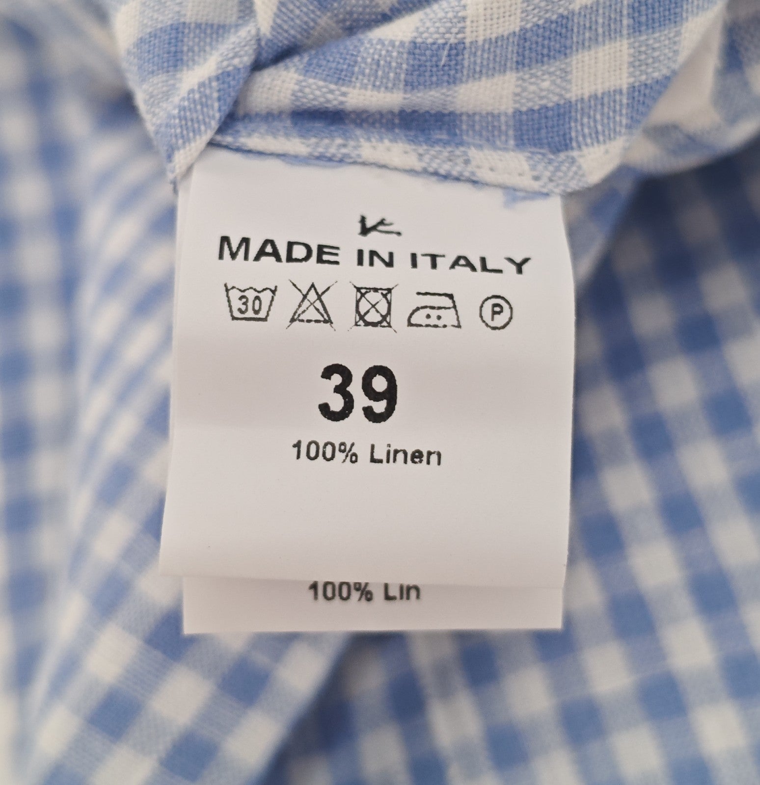 765$ ISAIA NAPOLI "Mix" Blue Dress Shirt Checks Hand-Sewn 100% Linen 15.5 - 39