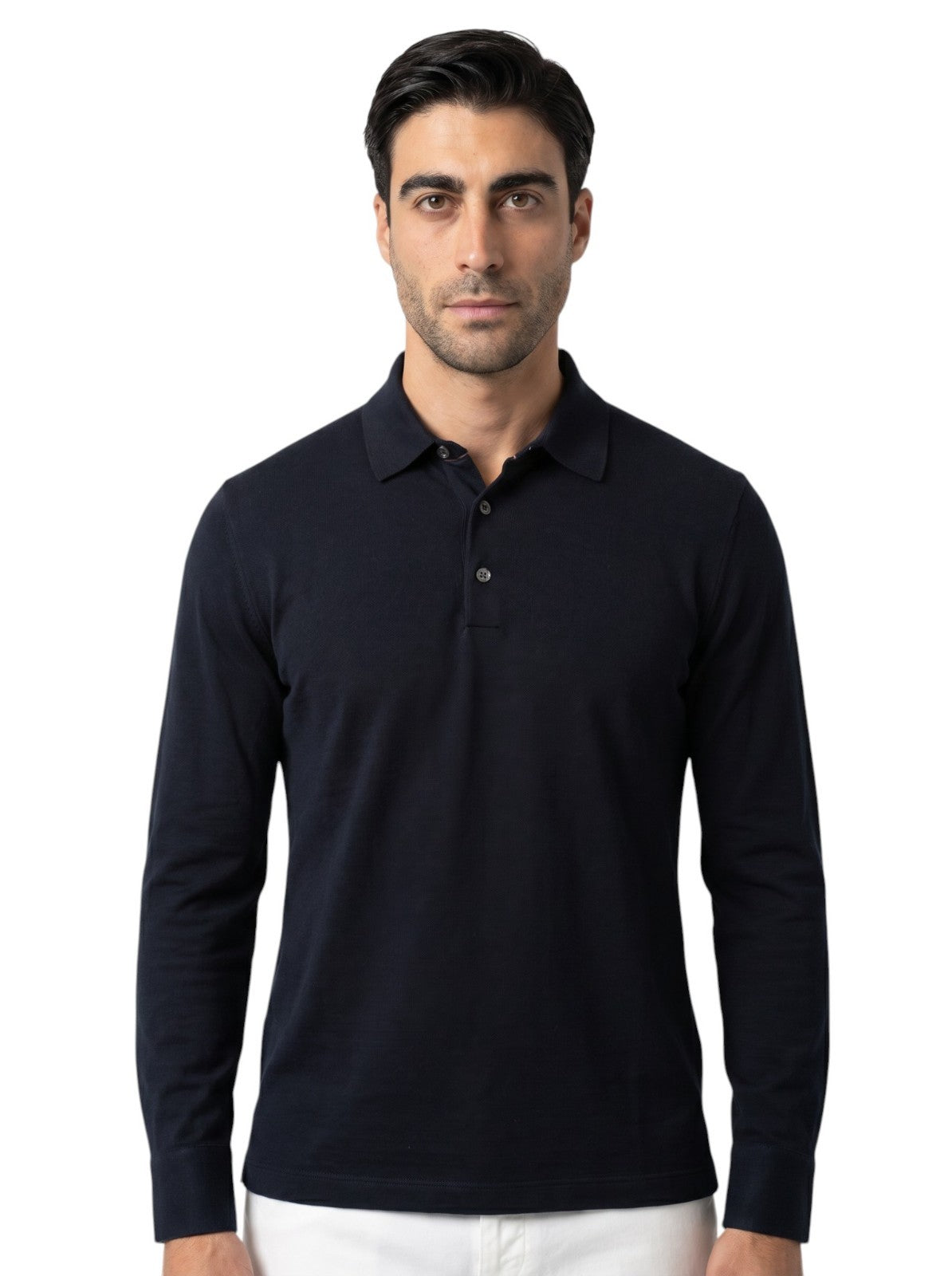 1450$ ISAIA NAPOLI Blue Navy Polo Long Sleeve Sweater Knit 100% Silk  M
