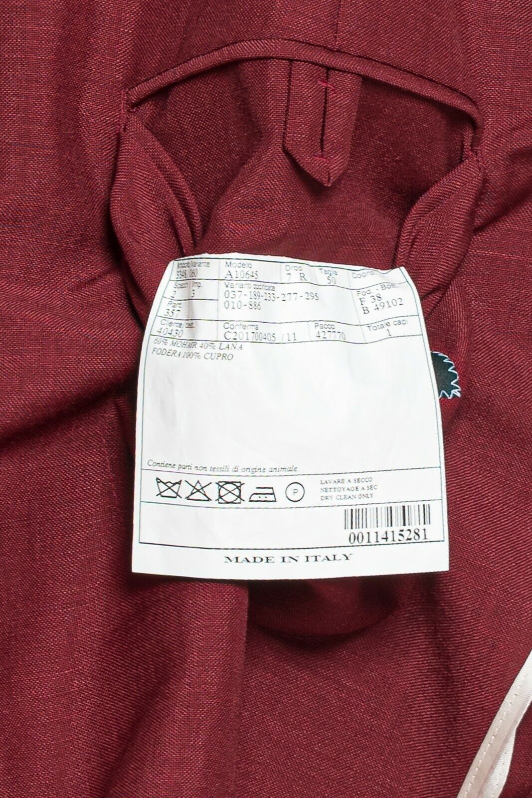 $3250 Belvest Red Pompeian Suit Mohair & Wool 40 US / 50 EU 7R JACKETINTHEBOX
