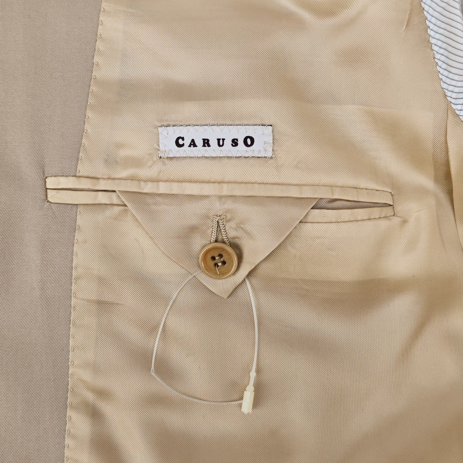 $1800 RAFFAELE CARUSO Beige Handmade 3/2 Roll Suit 100% Cotton 44 US / 54 EU