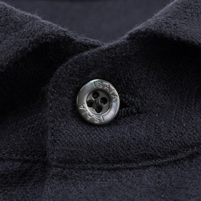 975$ ISAIA NAPOLI "Mix" Hand-Sewn Dress Shirt Dark Blue Wool Jersey 15.5 - 39