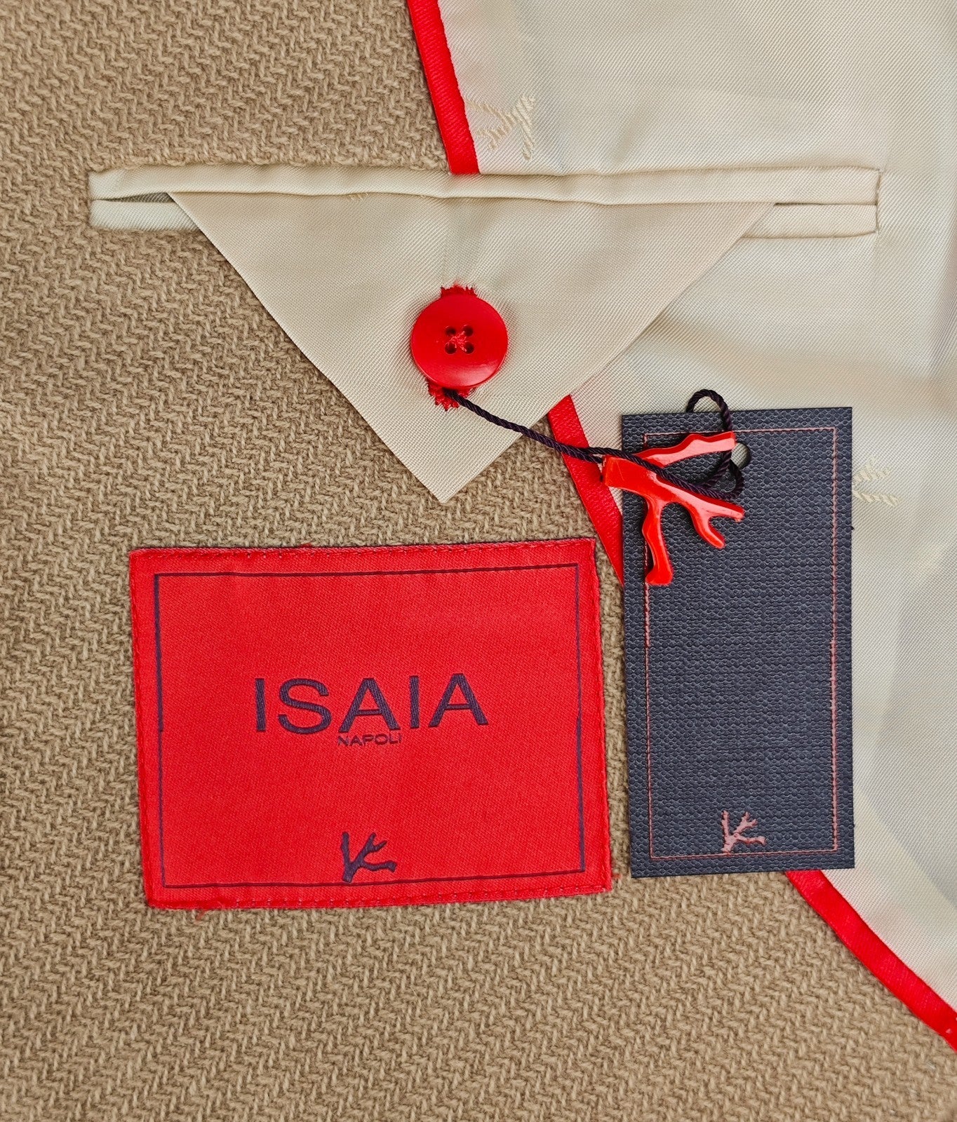 $5800 ISAIA NAPOLI "Domenico" Solid Beige Jacket Sport Coat Knit 100% Cashmere