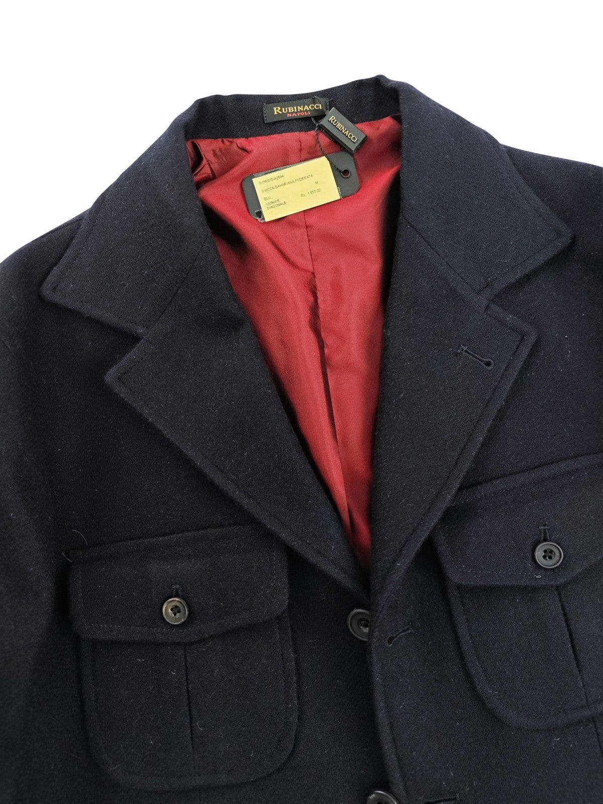 $2200 RUBINACCI NAPOLI "Giorgio" Blue Navy Sahariana Jacket 100% Cashmere