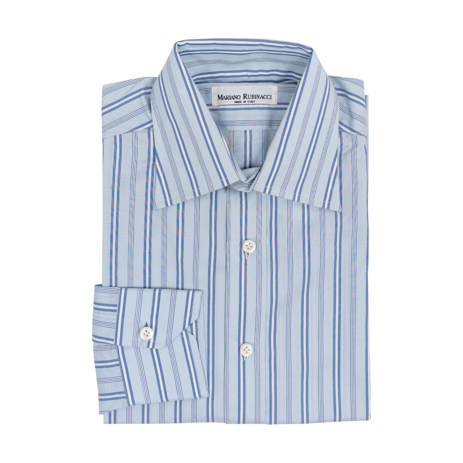 520$ RUBINACCI NAPOLI Blue Hand-Sewn Striped Shirt Cotton Classic Fit   1S
