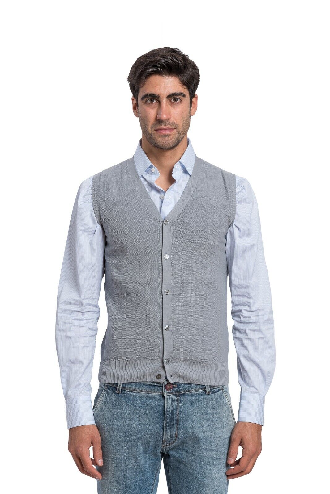 FILIPPO DE LAURENTIIS Slate Gray Sweater Cardigan Cotton Made in Italy 46EU  (S)