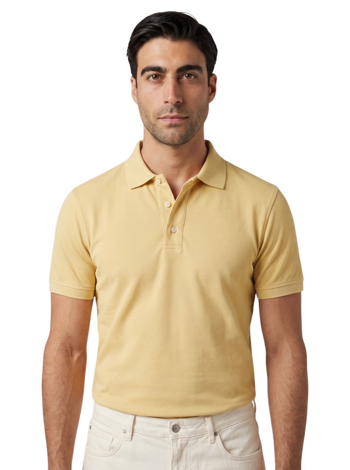 575$ ISAIA NAPOLI Garment Dyed Cotton Piquet Short Sleeve Polo Yellow